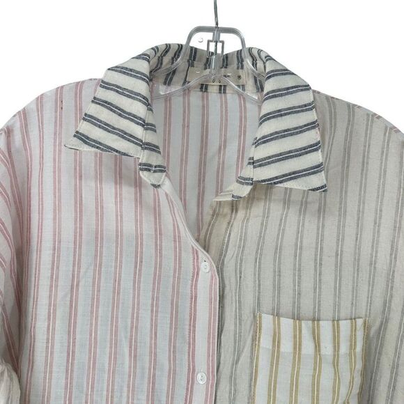 Molly Green Boyfriend Fit Button Up Relaxed Multi Color Striped Size M Preppy - Picture 3 of 8